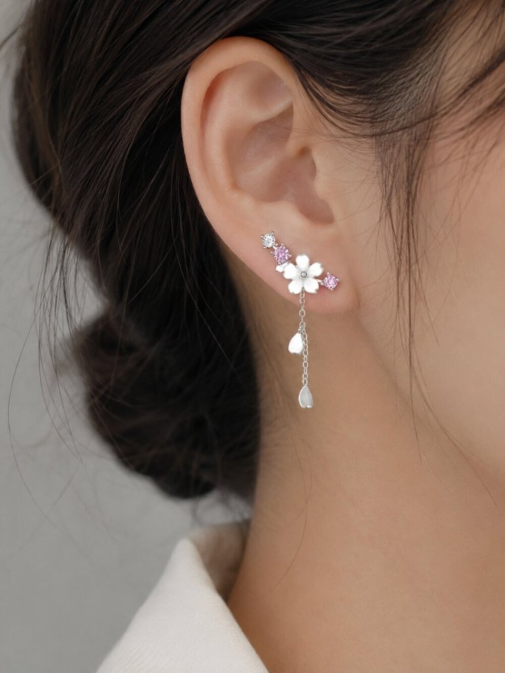 925 Sterling Silver Cherry Blossom Earrings Dangle Flower Petal Drop Earrings